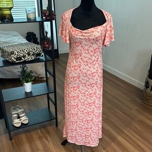 Maxi Sheath Dress with Flutter Sleeve and Cowl Neck